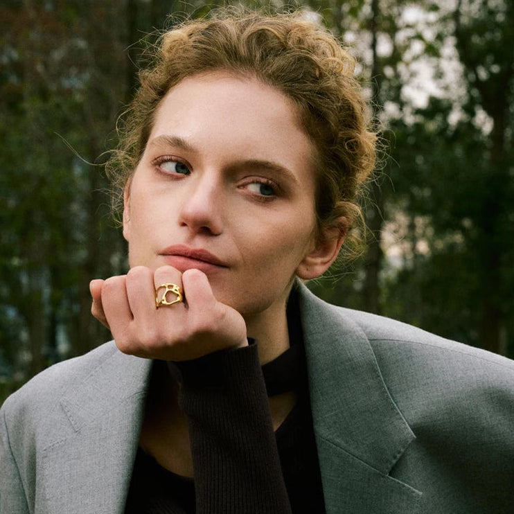 Yhpup Novelties Adjustable Stainless Steel Geometric Hollow Fashion Unusual Open Ring Popular Versatile Daily Trendy Jewelry