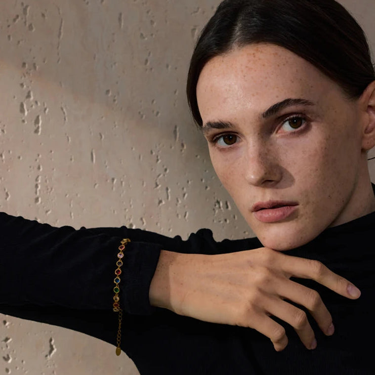 Yhpup Exquisite Colorful Cubic Zirconia Luxury Cast Chain Necklace Bracelet for Women Stainless Steel Waterproof Jewelry Gift