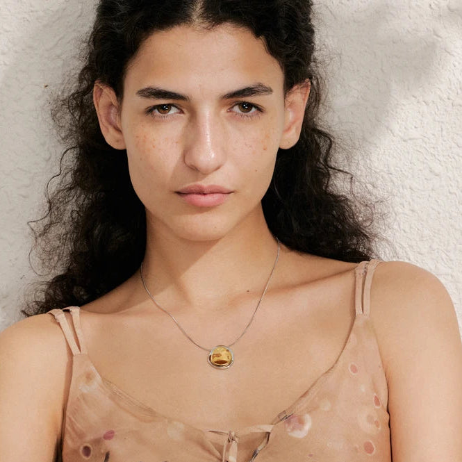 Yhpup Double Round Pendant Fashion Necklace Water Resistant Metal Stainless Steel Daily Waterproof Jewelry Recommend