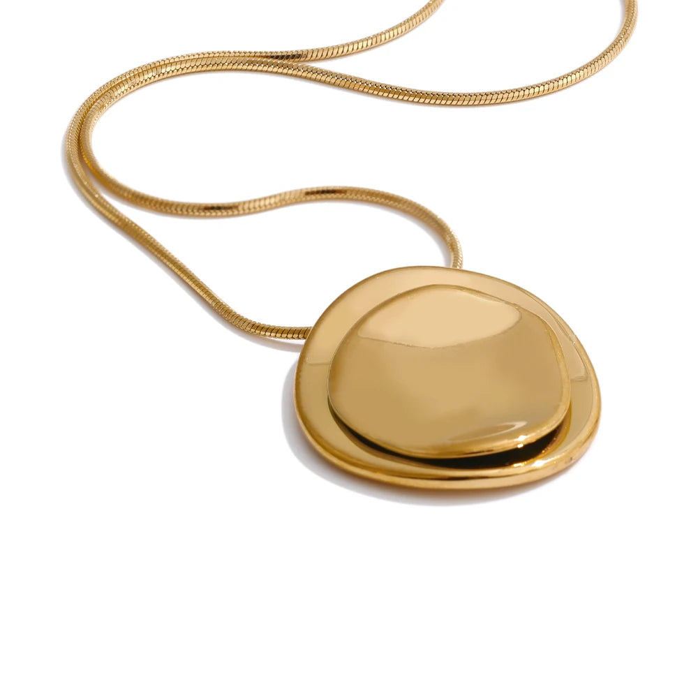 Yhpup Double Round Pendant Fashion Necklace Water Resistant Metal Stainless Steel Daily Waterproof Jewelry Recommend