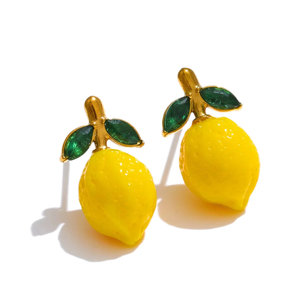 Yhpup Fashion Yellow Resin Zirconia Fruit Lemon Dangle Earrings for Women Stainless Steel Arrivals Chic Jewelry Wholesale