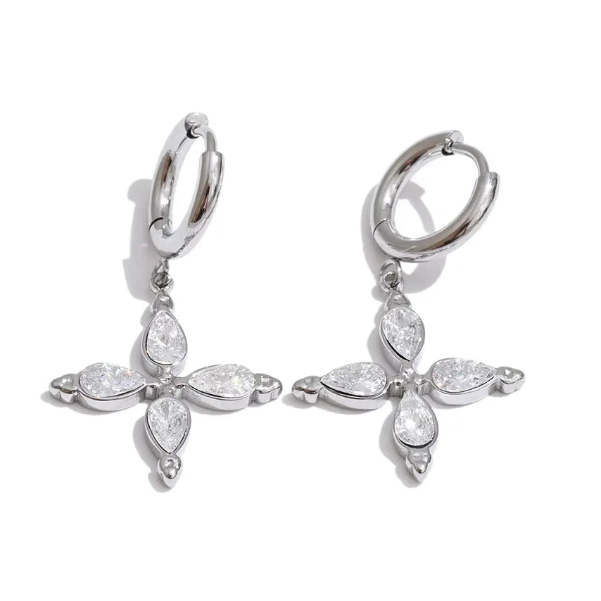 Yhpup Delicate Shiny Cubic Zirconia Cross Necklace Pendant Stainless Steel Temperament Premium Jewelry High Quality