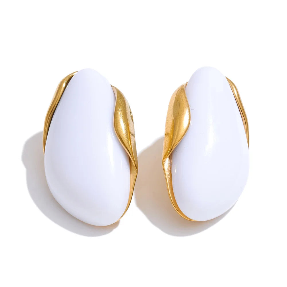 Yhpup New Resin Geometric Stud Earrings for Women 18K Golden Plated Stainless Steel Fashion Daily Jewelry Brown Green Beige