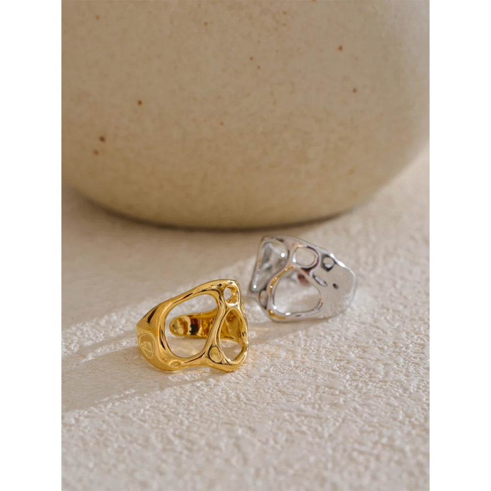 Yhpup Novelties Adjustable Stainless Steel Geometric Hollow Fashion Unusual Open Ring Popular Versatile Daily Trendy Jewelry