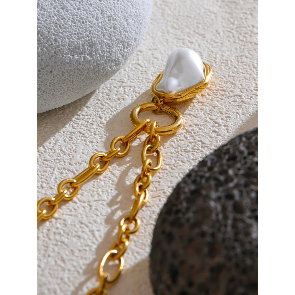 Yhpup 50CM Trendy Baroque Simulated Pearls Golden Pendant Necklace 18K PVD Plated Chain Stainless Steel Fashion Jewelry