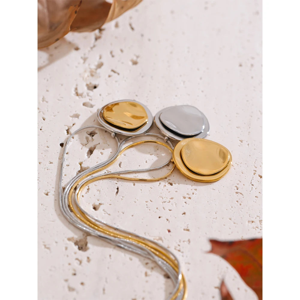 Yhpup Double Round Pendant Fashion Necklace Water Resistant Metal Stainless Steel Daily Waterproof Jewelry Recommend