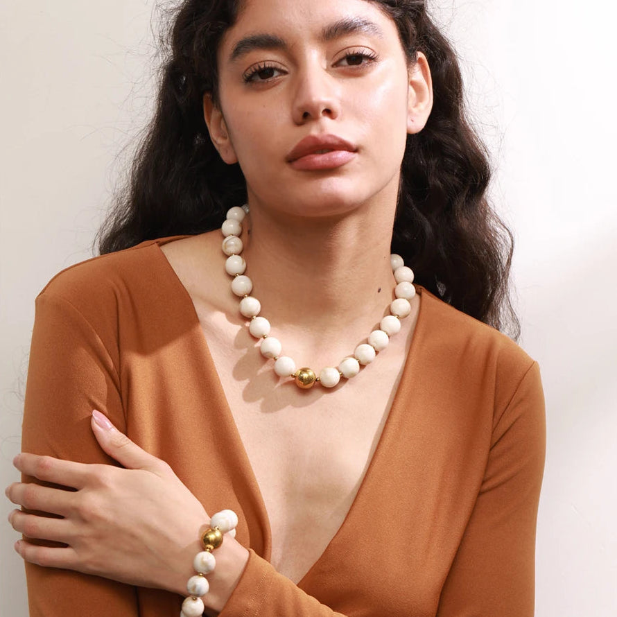 Yhpup Multi-color Resin Round Beads Chain Statement Necklace Bracelet Stainless Steel Popular Handmade Daily Trendy Jewelry Gift