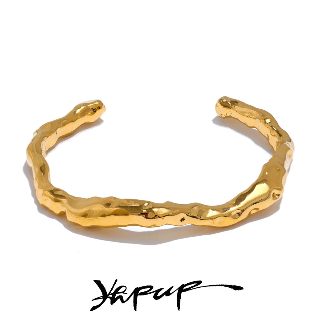 Yhpup 64mm Minimalist Stainless Steel Metal Hammer Cuff Wrist Bracelet Bangle High Quality Rust Proof Personalized Jewelry Gift