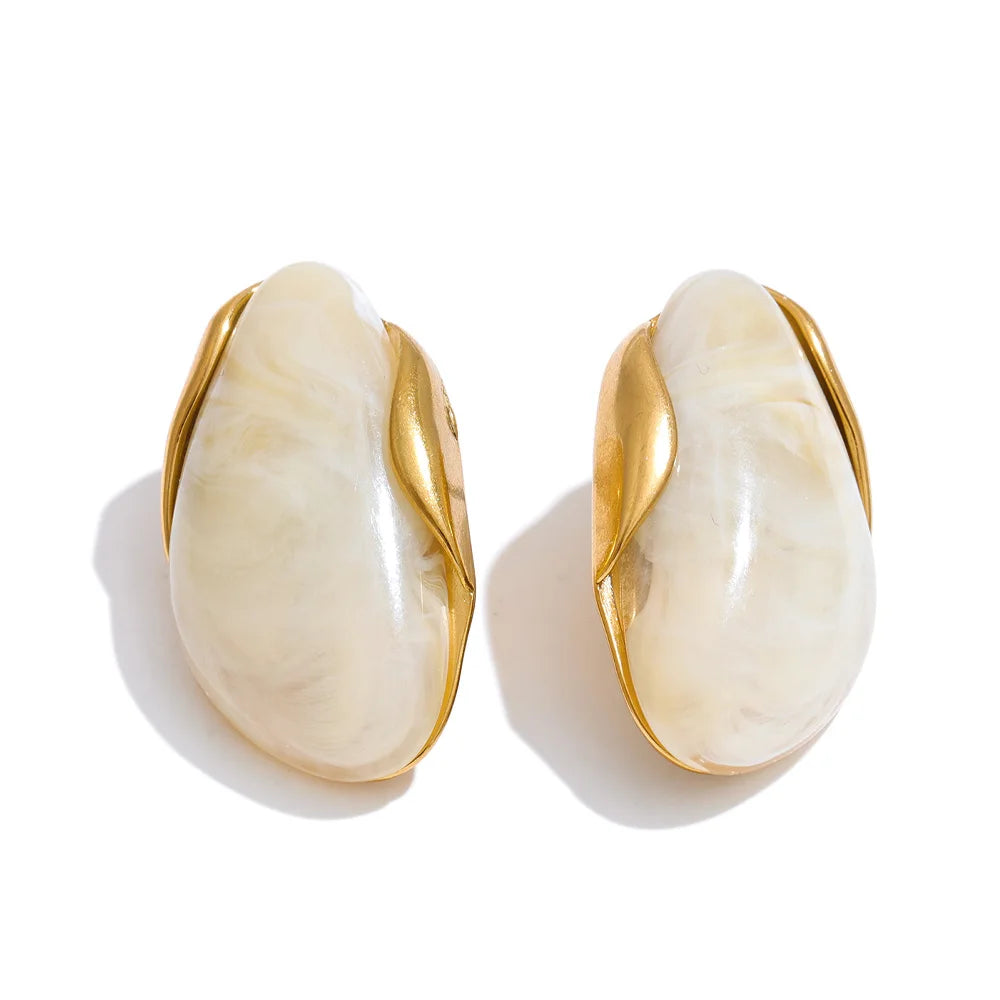 Yhpup New Resin Geometric Stud Earrings for Women 18K Golden Plated Stainless Steel Fashion Daily Jewelry Brown Green Beige