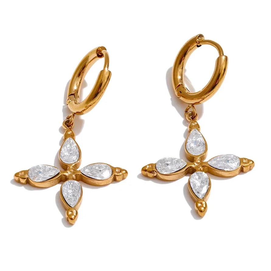 Yhpup Delicate Shiny Cubic Zirconia Cross Necklace Pendant Stainless Steel Temperament Premium Jewelry High Quality