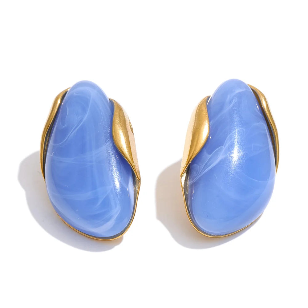 Yhpup New Resin Geometric Stud Earrings for Women 18K Golden Plated Stainless Steel Fashion Daily Jewelry Brown Green Beige