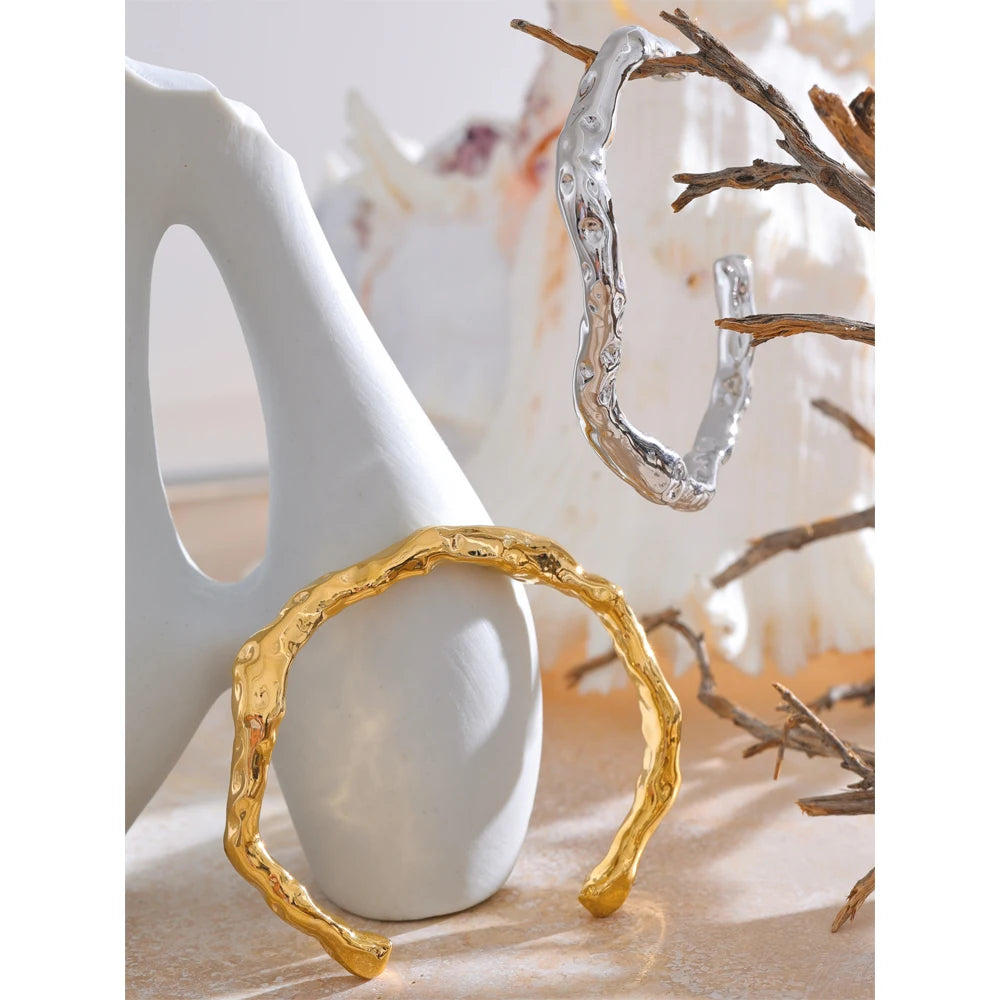 Yhpup 64mm Minimalist Stainless Steel Metal Hammer Cuff Wrist Bracelet Bangle High Quality Rust Proof Personalized Jewelry Gift