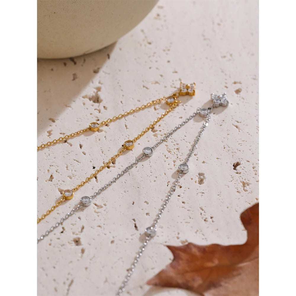 Yhpup Chic Cubic Zirconia Flower Pendant Exquisite Necklace for Women Stainless Steel Delicate Daily Sweet Jewelry Accessories