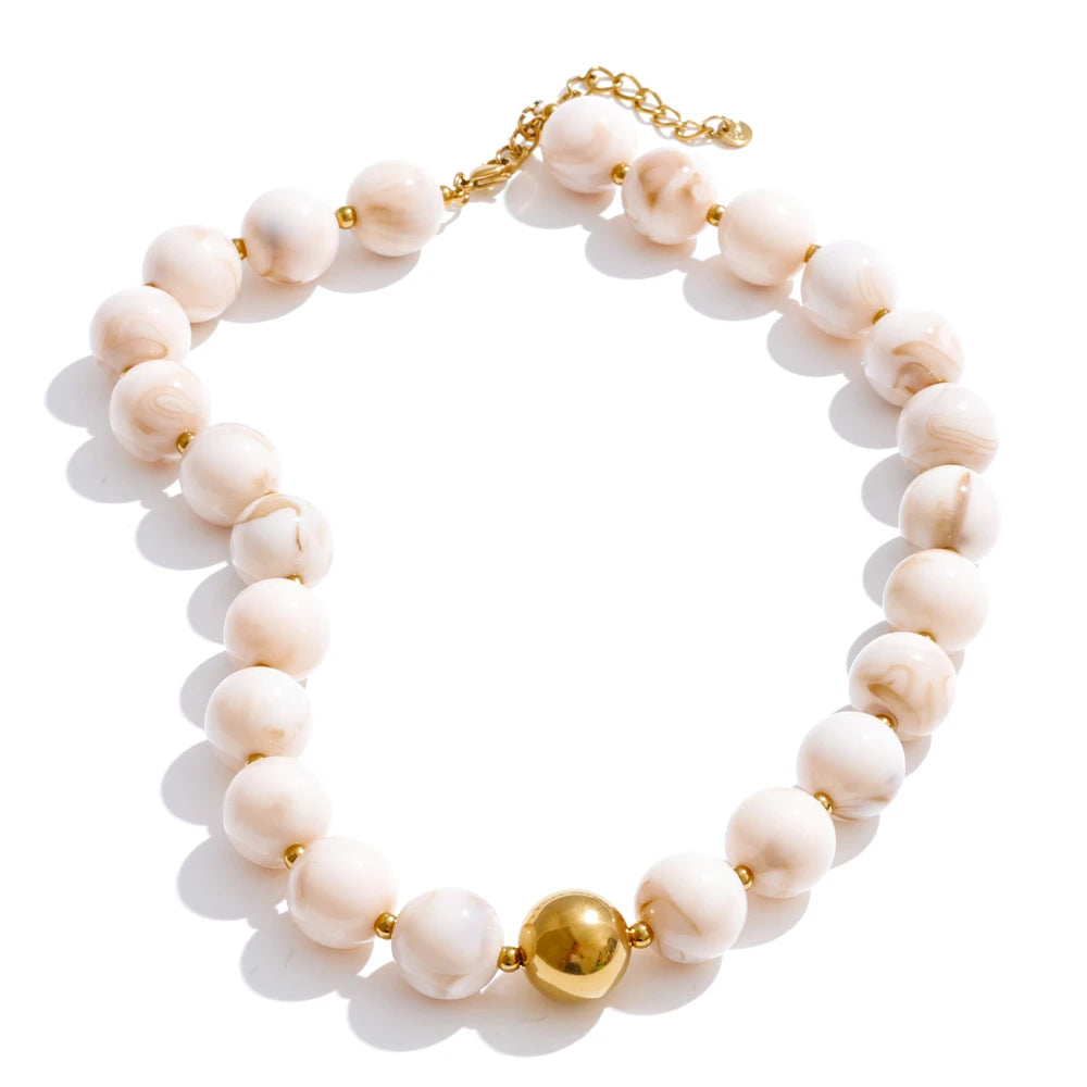 Yhpup Multi-color Resin Round Beads Chain Statement Necklace Bracelet Stainless Steel Popular Handmade Daily Trendy Jewelry Gift