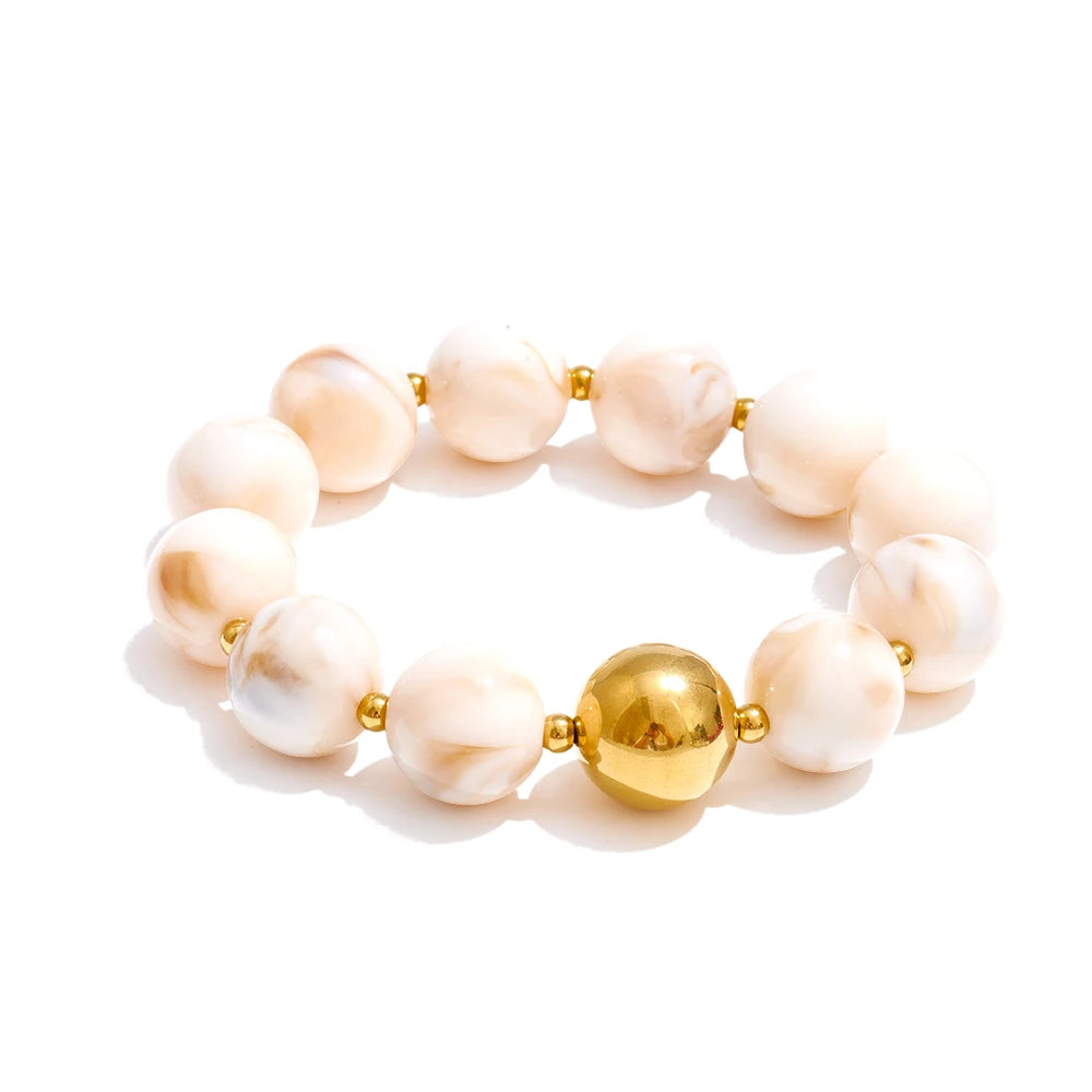 Yhpup Multi-color Resin Round Beads Chain Statement Necklace Bracelet Stainless Steel Popular Handmade Daily Trendy Jewelry Gift