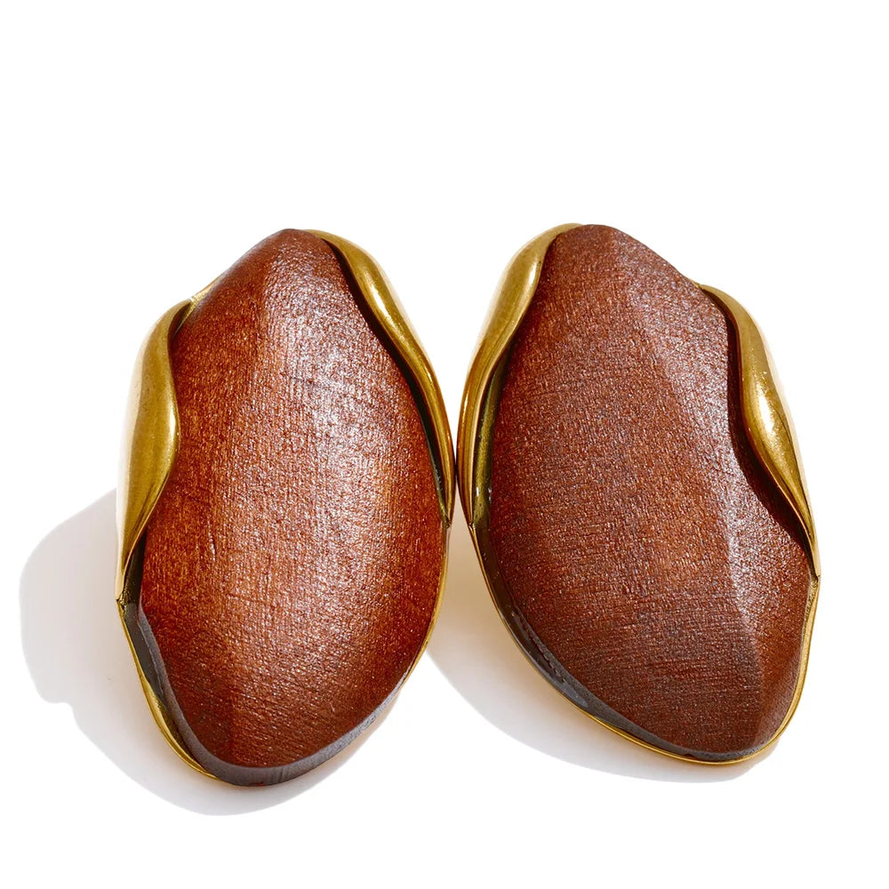 Yhpup New Resin Geometric Stud Earrings for Women 18K Golden Plated Stainless Steel Fashion Daily Jewelry Brown Green Beige