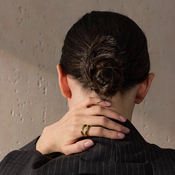 Yhpup 6789# Stainless Steel Metal Double Layer Geometric Cast High Quality Ring Water Resistant Texture Fashion Daily Jewelry