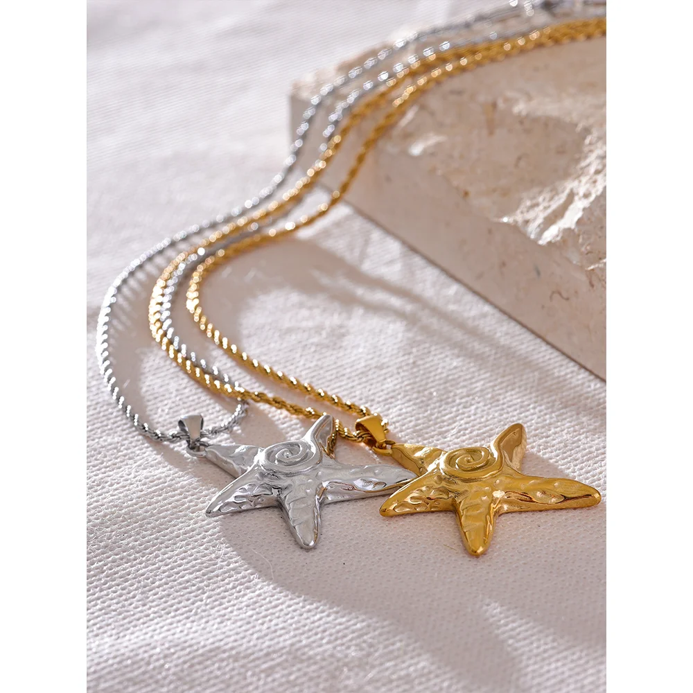 Yhpup 316L Stainless Steel Starfish Pendant Necklace Rust Proof Statement 18K Gold PVD Plated Individualistic Holiday Jewelry